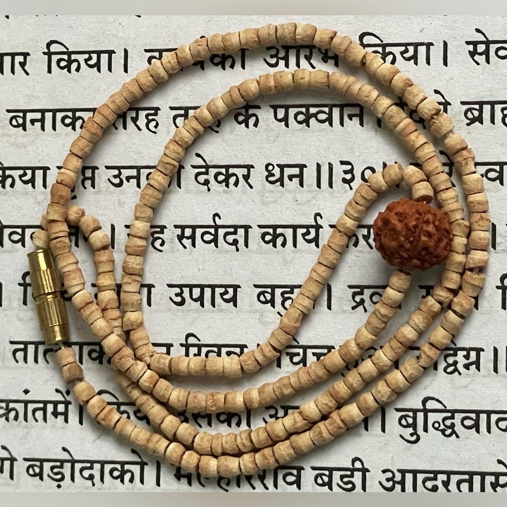 Necklace Holy Tulsi Mala with Rudraksha Centerpiece Handmade Single Line string